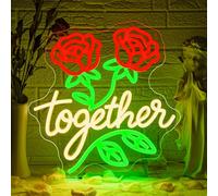 Looklight Red Rose Flower Together Letrero de Neón, letrero luminoso para decoración de pared, letrero LED decoración de habitaciones letreros luminosos para bodas, aniversarios, San Valentín