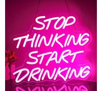 Looklight Stop Thinking Start Drinking Letrero de neón Letrero de barra de neón Letreros de neón LED rosas para decoración de bar para tiendas cafetería, hogar bar de cerveza fiesta restaurante