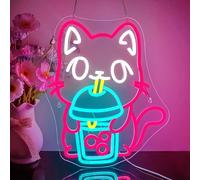 Looklight Té de gato boba Letrero de neón Luz de neón Letreros de neón LED coloridos Letrero de neón de té de burbujas para habitación de niños Dormitorio Bar Cocina Café Tienda de postres
