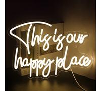Looklight This is Our Happy Place Señales de neón para Decoración de pared Blanco cálido Led Señal de neón USB señal de luz para Dormitorio Habitación para niños shop Boda Cumpleaños Fiesta