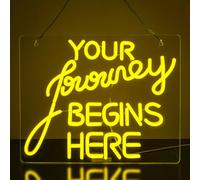 Looklight Your Journey Begins Here Letrero de neón Letra Luz de neón Letreros de neón amarillos Letrero de luz de neón regulable para dormitorio, bar, aula, hogar, boda, fiesta de cumpleaños