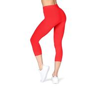 looksy Capri - Mallas de 3/4 de longitud para mujer, pantalones de entrenamiento, yoga, algodón, talla grande, rojo, XXL