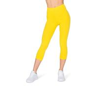 looksy Capri - Mallas de 3/4 de longitud para mujer, pantalones de entrenamiento, yoga, algodón, talla grande, amarillo, S