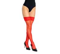 looksy Medias Autoportantes Para Mujer Con Bandas De Encaje, Lencería Para Mujer, Altura Hasta El Muslo, 15 DEN, Estilo Clásico y Elegante Roma, Rosso M/L