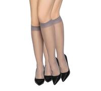 looksy Medias para mujer, medias hasta la rodilla, de un solo color, 15 DEN, sin presión, color piel y alisantes, con parte superior cómoda, discretas, talla única, dos pares Natalie15, Metálico