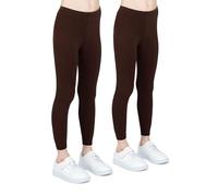 looksy Pack de 2 Leggings de Algodón para Niña - Pantalones Largos Suaves y Elásticos para Educación Física Danza Deporte Escuela Uso Diario y Actividades, Marrón 12 años (152 cm)