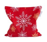 LOOLAY Cojín de huesos de cereza para microondas, 20 x 20 cm, 100 % algodón, ideal para la tensión muscular o los dolores menstruales (copos de nieve rojos)
