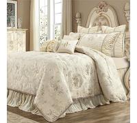 Loom and Mill Juego de edredón de 9 Piezas con diseño Floral Jacquard, Elegante Estilo Princesa, para Dormitorio, Fibra sintética, Color Albaricoque cremoso