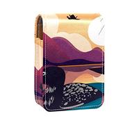 Loon Bird in the Sunset Lake - Estuche portátil para pintalabios para viajes, mini caja de almacenamiento de lápiz labial con espejo para mujeres y mujeres, bolsa de cosméticos de cuero, Varios colores, 9.5x2x7 cm/3.7x0.8x2.7 in