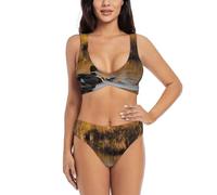 Loon Nature - Conjunto de bikini de moda con estampado de pájaros para mujer, secado rápido, suave, playa, piscina, verano, vacaciones, actividades acuáticas, Negro -, XL
