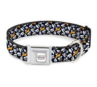 Looney Tunes - Collar para Mascotas, Collar de Perro, Hebilla de cinturón de Seguridad de Metal, expresión de Pato Lucas y Ojos dispersos en Blanco y Negro, 20 a 31 Pulgadas, 1.5 Pulgadas de Ancho