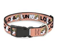 Looney Tunes Collar para Mascotas, Collar de Perro, Hebilla de plástico, Lola Bunny Cara Sonriente, Texto melocotón, 11 a 16.5 Pulgadas, 1.0 Pulgadas de Ancho