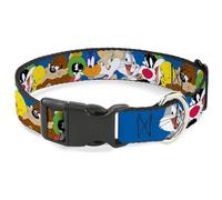 Looney Tunes Collar para Mascotas, Collar de Perro, Hebilla de plástico, Looney Tunes Siete Caras de Personaje apiladas, Azul, 11 a 16.5 Pulgadas 1.0 Pulgadas de Ancho
