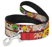 Looney Tunes Correa para mascotas, correa para perro, Looney Tunes Doce expresiones de personajes, rojo, 6 pies de largo 1.5 pulgadas de ancho