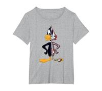 Looney Tunes Daffy Duck Half Skeleton Camiseta, Mujer Tallas Grandes, Gris Jaspeado, 2XL Grande