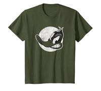 Looney Tunes Daffy Vintage Badge Camiseta, Niños, Verde Oliva, 8 años