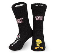 LOONEY TUNES Space Jam Calcetines Antideslizantes Mujer, Calcetines Invierno Casa con Forro Interior, 35-41 EU, Regalo Mujer (Negro)
