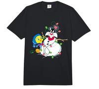 Looney Tunes Tweety and Sylvester The Snowman Christmas Comfort Colors Adult Heavyweight T-Shirt