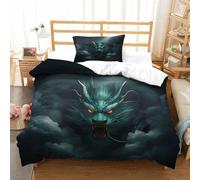 Loong Juego Sábanas De Cama Microfibra Juego De Funda De Edredón Poliéster Green DragónFunda Nórdica Sábana Encimera Funda De Almohada, Bedding Set Lavable Single（135x200cm）