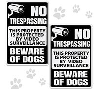 Loopeer Paquete de 2 letreros de metal con texto en inglés «Beware of Dog» para valla de 30,5 x 20,3 cm, letrero de metal de advertencia de advertencia de perro Beware of Dog, impermeable, para