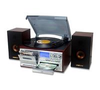 LoopTone - Reproductor de Discos de Vinilo con Altavoces externos duales de 15 W, 10 en 1, 3 velocidades, Bluetooth, Tocadiscos clásico, Reproductor de Casete de CD Am/FM, grabadora USB, Entrada