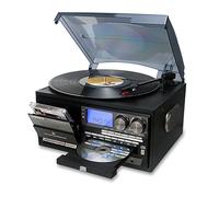 LoopTone - Tocadiscos de vinilo 10 en 1, 3 velocidades, Bluetooth, tocadiscos de CD, radio AM/FM, grabador USB, entrada auxiliar, salida de línea RCA, negro y gris