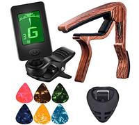 LOOR Cejilla afinadora para ukelele, violín, bajo eléctrico, guitarra acústica con púas y soporte para púas, accesorios de guitarra