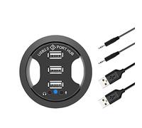LOOR Hub USB 2.0 Desktop Grommet USB 2.0 Hub Audio Desk Mount Adapter 3 Port Mount in Desk Multi USB 2.0 Puertos