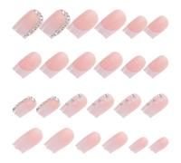 LOORGVEL 1 Caja Uñas Postizas Cortas Francesas de Manicura Completa con Diseño Press Fáciles de Aplicar y Quitar para Fiesta y Uso Diario