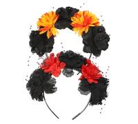 LOORGVEL 2 Piezas Diademas de Flores de Tela Halloween para Mujer Bandas para Cabello Naranja y Rojo Oscuro Accesorios Festivos para Fiestas