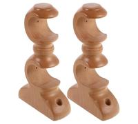LOORGVEL 2 Piezas Soporte Doble de Madera Maciza para Barra de Cortina de 28 MM, Base Fija para Poste Romano, Color Madera Natural, 2 Unidades, Adecuado para Montaje en Pared y Cortinas de