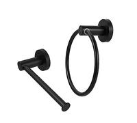 LOORGVEL 2 Piezas Toallero Anilla y Portarollos Papel Negro Inoxidable Soporte Baño con Alta Capacidad Carga Fácil Instalación para Colgar Toallas y Papel Higiénico Accesorio Práctico para