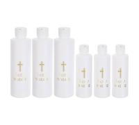 LOORGVEL 6 Piezas Botellas de Agua Religiosas Católicas 6 Unidades (3X250 Ml 3X118 Ml) Mini Botellas de Plástico Cruz para Bautismo, Pascua y Ceremonias Cristianas, Recipientes Rellenable
