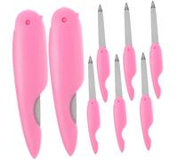 LOORGVEL 8 Limas de Uñas Plegables y Pulidores Metálicos para Manicura y Pedicura, Tamaño Mini, Doble Cara, para Uñas Gruesas, Uso Portátil, Color Rosa, Juego de 8 Piezas