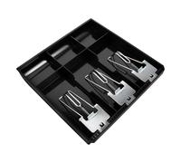 LOORGVEL Bandeja Caja Registradora 3 Compartimentos Clip Metálico Negro Organizador para Billetes y Monedas Cajón Portátil para Tiendas y Comercios Pequeños