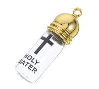 LOORGVEL Botella de Agua Sagrada de Vidrio Cruz, Tapa Acrílica Dorada, Tamaño Mediano 28x11 Mm, Recipiente Recargable para Bautizos Cristianos, Decoración Religiosa para Pascua y Hogar