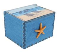 LOORGVEL Caja de Almacenamiento para Cerillas de Madera Estilo Mediterráneo, Organizador de Fósforos Costero Diseño Vintage, Tamaño Mediano Color Azul Marino Estrella de Mar, Adecuado