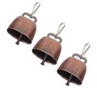 LOORGVEL Campana de Cencerro Pequeña de Hierro Ruidosa para Ganado 3 Unidades Color Rojo Cobre Collarín de Sujeción para Uso Agrícola y Pastoreo en Granja