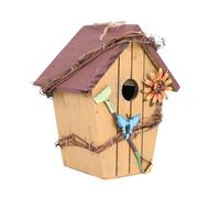 LOORGVEL Casa de Madera Colgante Rústica para Aves Decoración Exterior Rural con Techo Rojo Inclinado Adorno Artesanal y Duradero para Jardín y