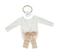 LOORGVEL Conjunto de Mameluco Espalda Descubierta y Diadema de Encaje Lazo para Recién Nacido Niña 2 Piezas Ropa de Verano para Sesiones de Fotografía de Bebés