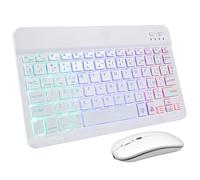 LOORGVEL Conjunto Teclado y Ratón Inalámbricos Recargables con Retroiluminación Tricolor Teclado Portátil Silencioso de Compatible con Tabletas y Teléfonos Incluye Pegatinas