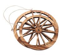 LOORGVEL Decoración de Pared Vintage Ruedas de Carreta de Madera 20Cm y 25Cm Arte Mural Rústico para Hogar y Jardín Adorno Colgante Decorativo en Tono Marrón Oscuro Set de 2 Piezas