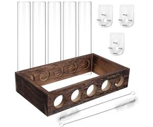 LOORGVEL Estación de Propagación Colgante para Plantas Macetero de Vidrio y Soporte de Madera, Incluye 5 Tubos de Ensayo para Violetas y Pothos, Adecuado para Ventanas o Mesas