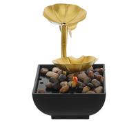 LOORGVEL Fuente de Mesa Interior Mini de Resina y Hierro Color Oro con Cascada y Sonido Relajante, Humidificador Decorativo para Habitación, Oficina y Sala