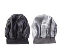 LOORGVEL Gorros de Dormir Elásticos 2 Piezas Negro y Plateado, Talla Grande Lado Ancho, Anticaída para Mujer y Niña, Cuidado del Cabello Nocturno, Uso para Quimioterapia
