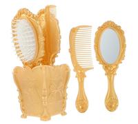 LOORGVEL Juego de Cepillos Cabello Vintage 5 Piezas con Peine Desenredante Tamaño Mediano Portacepillos para Mujeres y Niñas Uso Doméstico con Soporte Dorado