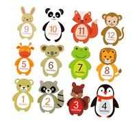 LOORGVEL Pegatinas Mensuales para Bebés 12 Piezas, Adhesivas Reutilizables Diseños de Animales, Tamaño Estándar para Recién Nacidos, Ideales para Fotos y Registro del Primer Año