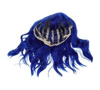 LOORGVEL Peluca Azul Corta de Cosplay Pelo Postizo Rizado para Mujer para Halloween Carnaval y Sesiones de Fotos Peluca de Cabello Humano con Flequillo Barbilla para Disfraces Rol