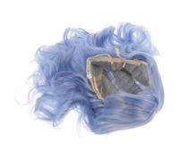 LOORGVEL Peluca Rizada Sintética Azul Claro para Mujer 35 CM con Flequillo Peluca Bob Media Melena para Fiestas de Disfraces Cosplay y Halloween