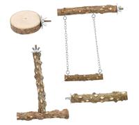 LOORGVEL Perchas para Pájaros de Madera Natural con Columpio, Soporte de Juego Resistente, Tamaño Pequeño 15-17 Cm, Accesorio para Jaulas de Loros y Cacatúas en Interior